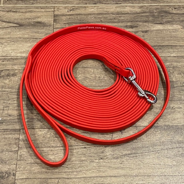 10m Red Biothane Long Lead - Medium Stainless Steel Snap